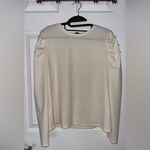 Ann Taylor Cream Blouse with Pearl Details Large Petite